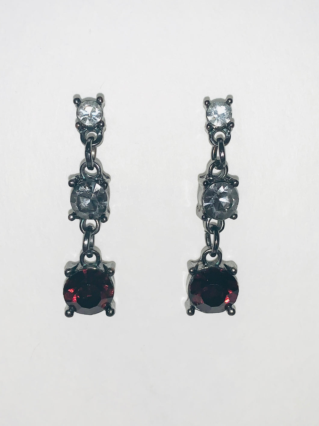 Silver and Garnet Square Hanging Earrings