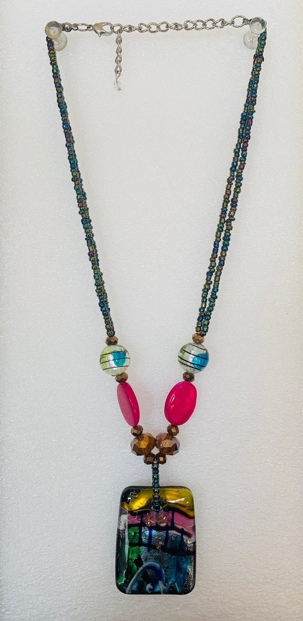 Multicolor Pendant with Beaded Ties